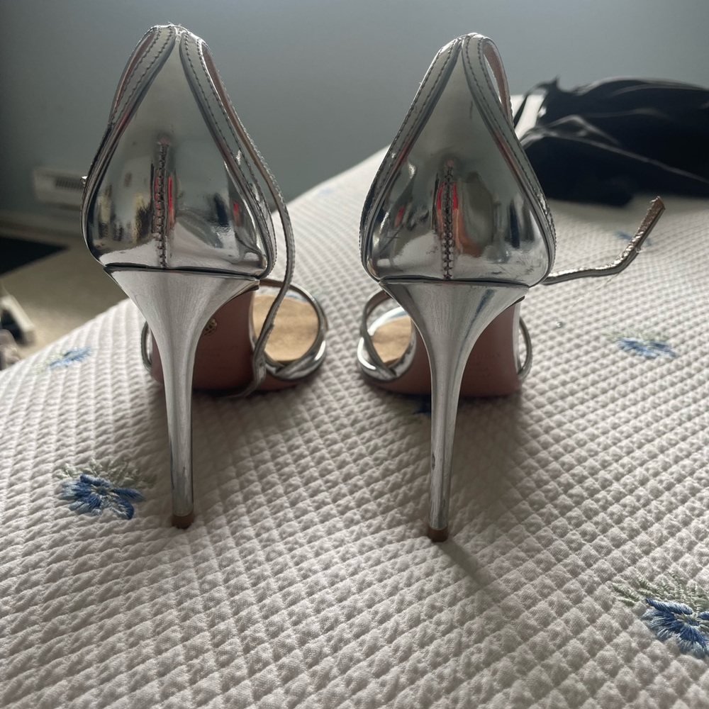 Silver high heel, open toe sandals, size 35.5